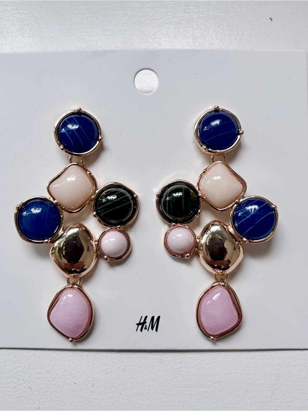 H&M Color-Block Drop Earrings in Blue, Pink, Green & Gold